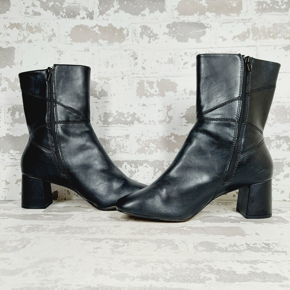 NEW Bella Vita Harp Black Leather Block Heel Square Toe Ankle Boots E836 - Picture 5 of 11